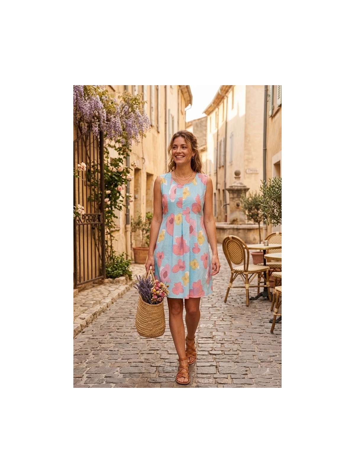 Robe tunique à fleurs de couleur bleue l 1 vue portée l Tilleulmenthe mode boutique de vêtements femme en ligne