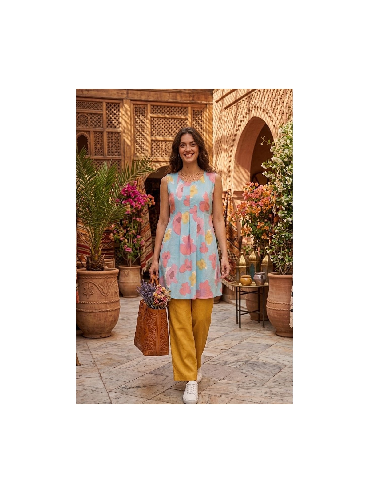 Robe tunique à fleurs couleurs pastel l 2 vue portée l Tilleulmenthe mode boutique de vêtements femme en ligne