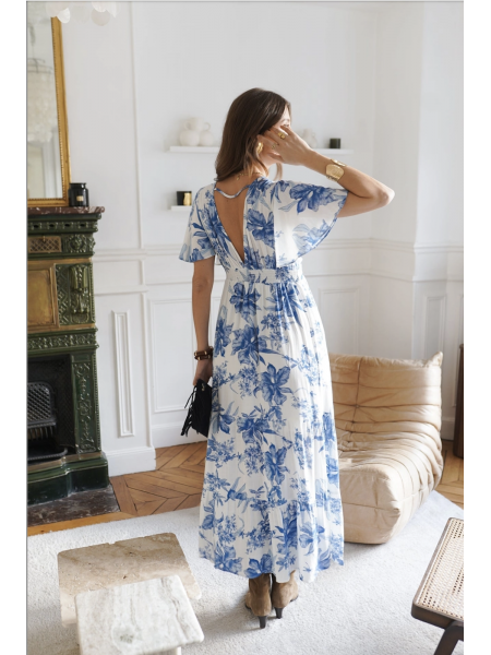 Robe longue grande taille femme bleu et blanche l 2 vue de dos l Tilleulmenthe mode boutique de vêtements femme en ligne