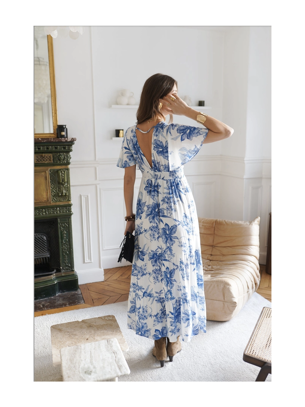 Robe longue grande taille femme bleu et blanche l 2 vue de dos l Tilleulmenthe mode boutique de vêtements femme en ligne