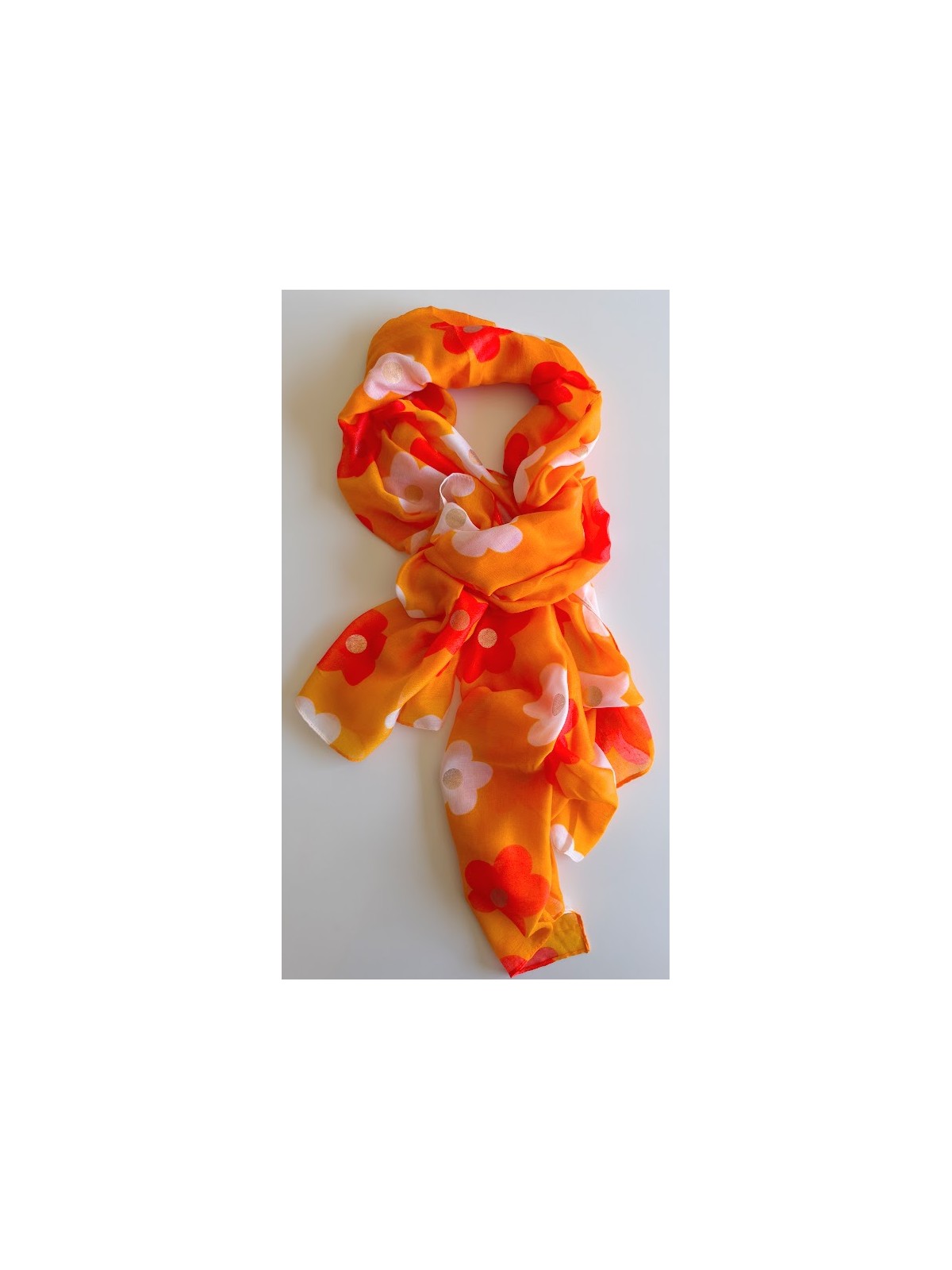 Foulard orange à fleurs beige l 1 vue de face l Tilleulmenthe mode boutique de vêtements femme en ligne
