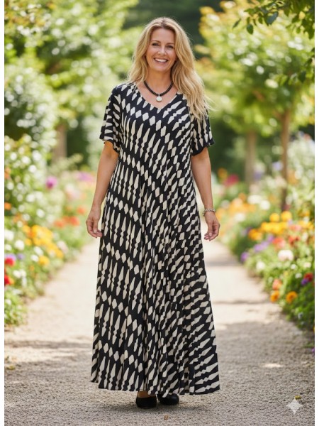 Robe longue femme noire et beige l 2 vue portée l Tilleulmenthe mode boutique de vêtements femme en ligne