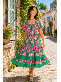 Robe à motifs 100% Coton colorée l 1 vue portée l Tilleulmenthe mode boutique de vêtements femme en ligne