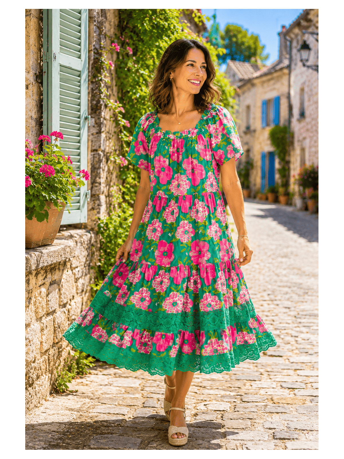 Robe à motifs 100% Coton colorée l 1 vue portée l Tilleulmenthe mode boutique de vêtements femme en ligne