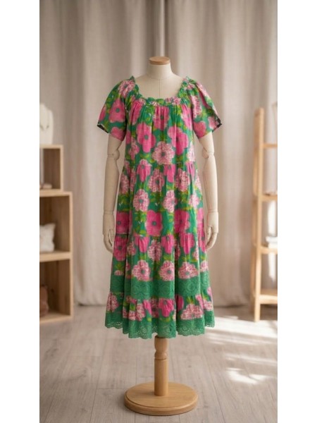 Robe L'Eté de Jeanne colorée 100% Coton l 2 vue de face l Tilleulmenthe mode boutique de vêtements femme en ligne