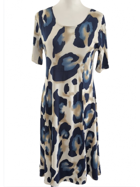 Robe élastiquée femme bleu marine et beige l 2 vue de face l Tilleulmenthe mode boutique de vêtements femme en ligne