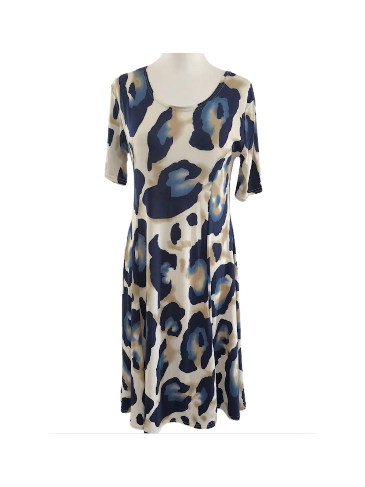 Robe élastiquée femme bleu marine et beige l 2 vue de face l Tilleulmenthe mode boutique de vêtements femme en ligne