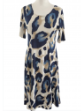 Robe élastiquée femme bleu marine et beige l 2 vue de face l Tilleulmenthe mode boutique de vêtements femme en ligne